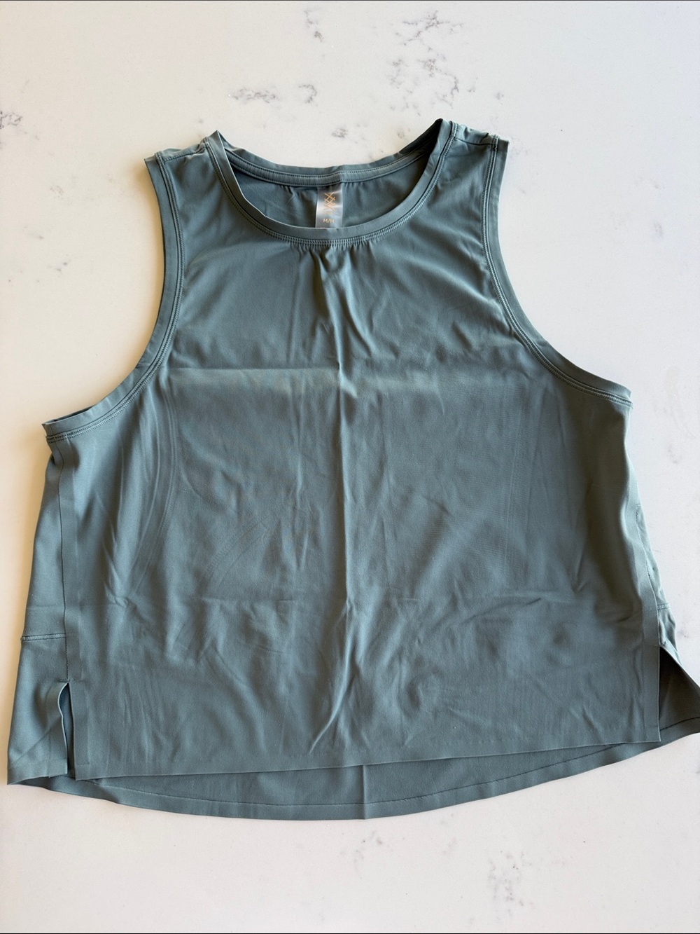 Rhone Serene Crop Performance Tank in Green Smoke